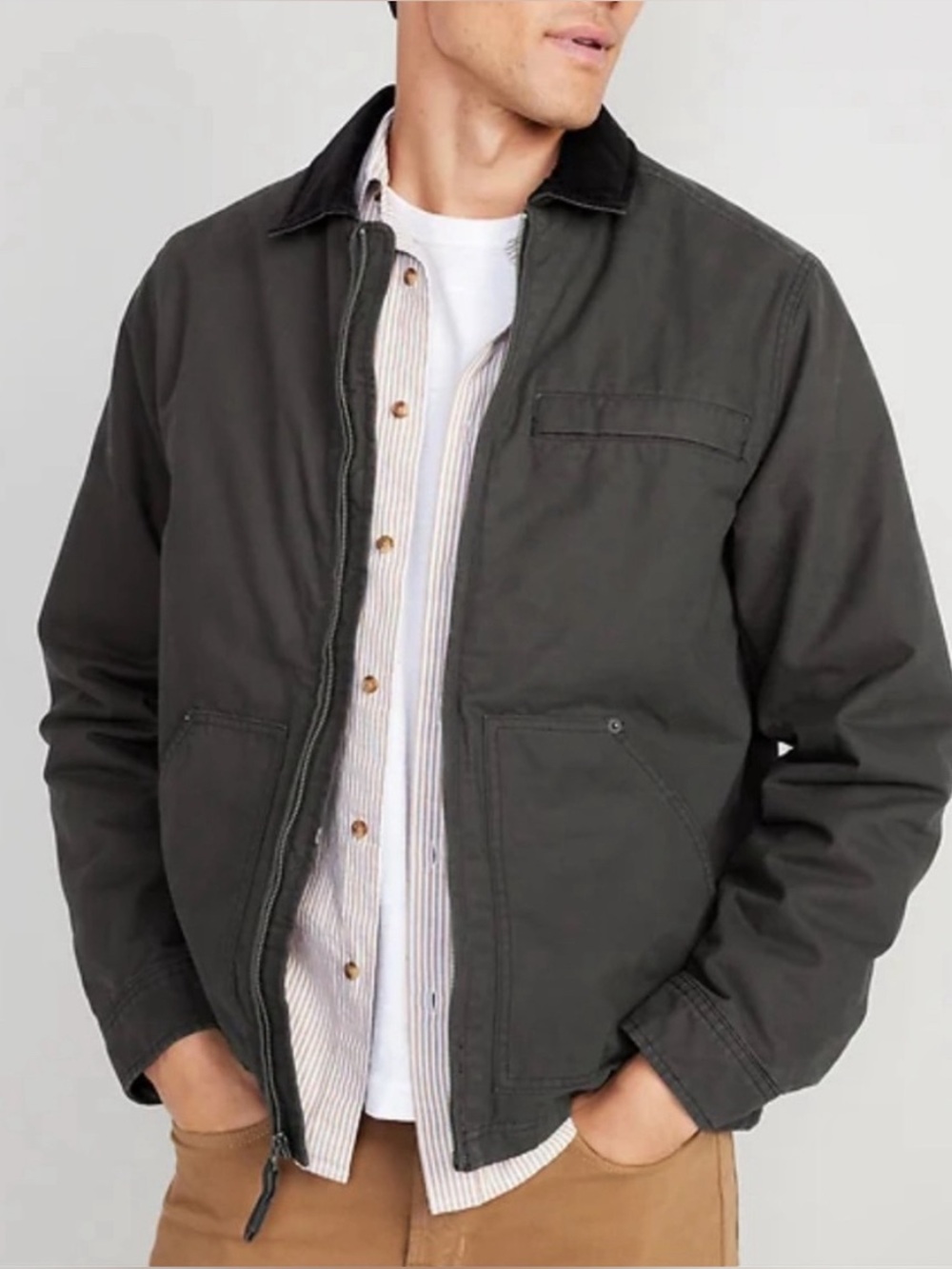 Old Navy Detroit Style Jacket Men's Size XL Cozy Lined Barn Jacket Charcoal Gray